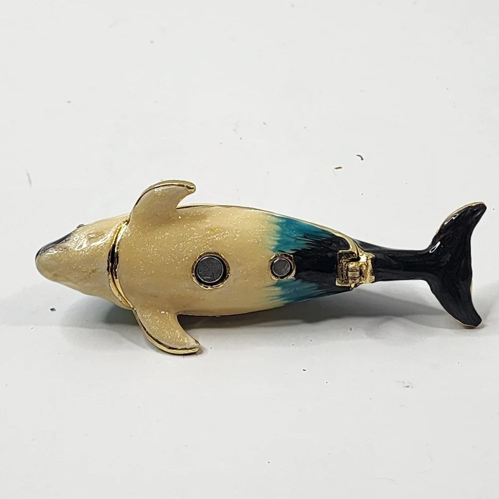 Art Form Objet d' Work of Art Dolphins PEDESTAL Jeweled Enamel Metal Trinket Box